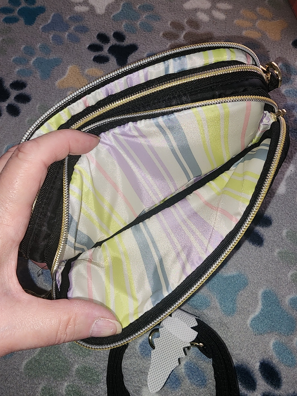 lug Black Crossbody Bag with Rainbow Stitching - Picture 7 of 7